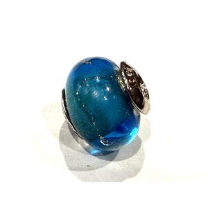 AMORE & BACI BLUE MURANO ART GLASS GOLD SPECKS BRACELET Bead Charm EUC